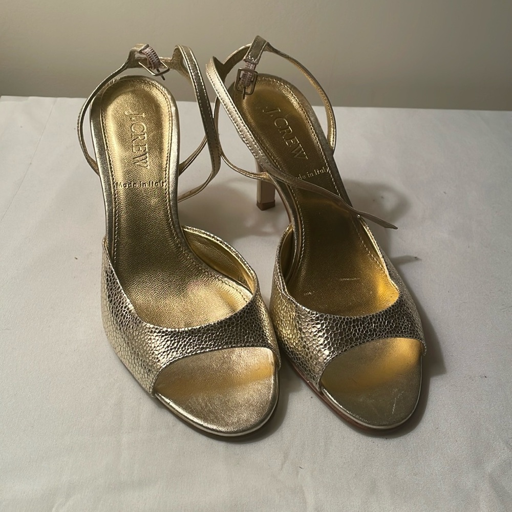 J. Crew gold womens ankle strap heels